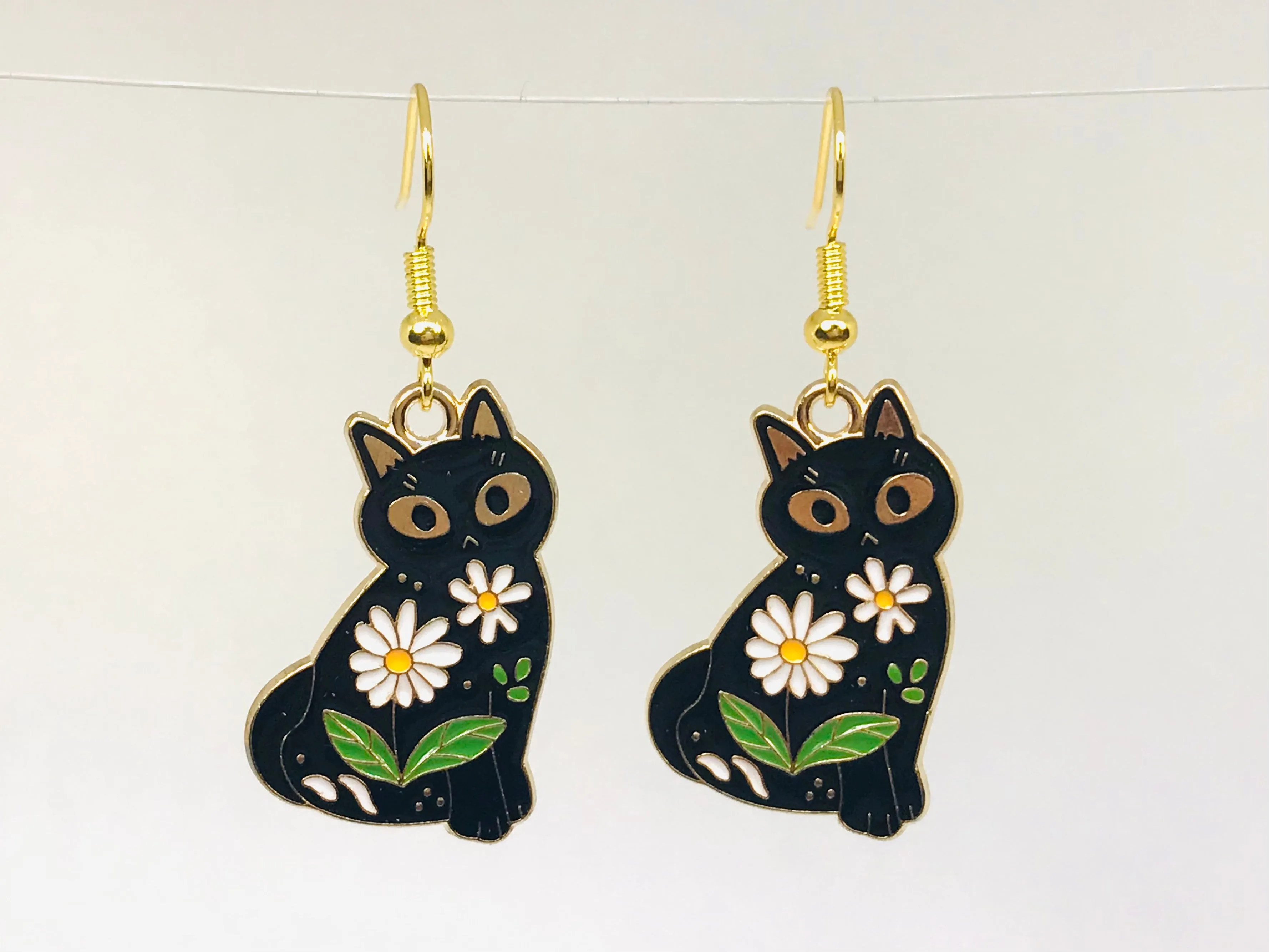 12prs Enamel Flower Cat Earrings Daisy 70th Flower kid jewelry wholesale