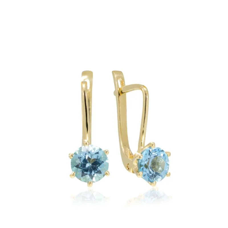 14K Yellow Gold Drop Earrings Inlaid With Topaz