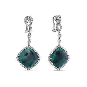 18K White Gold Ladies Earrings With 1.42 CTW Diamonds and Emerald: 17.16 CTW