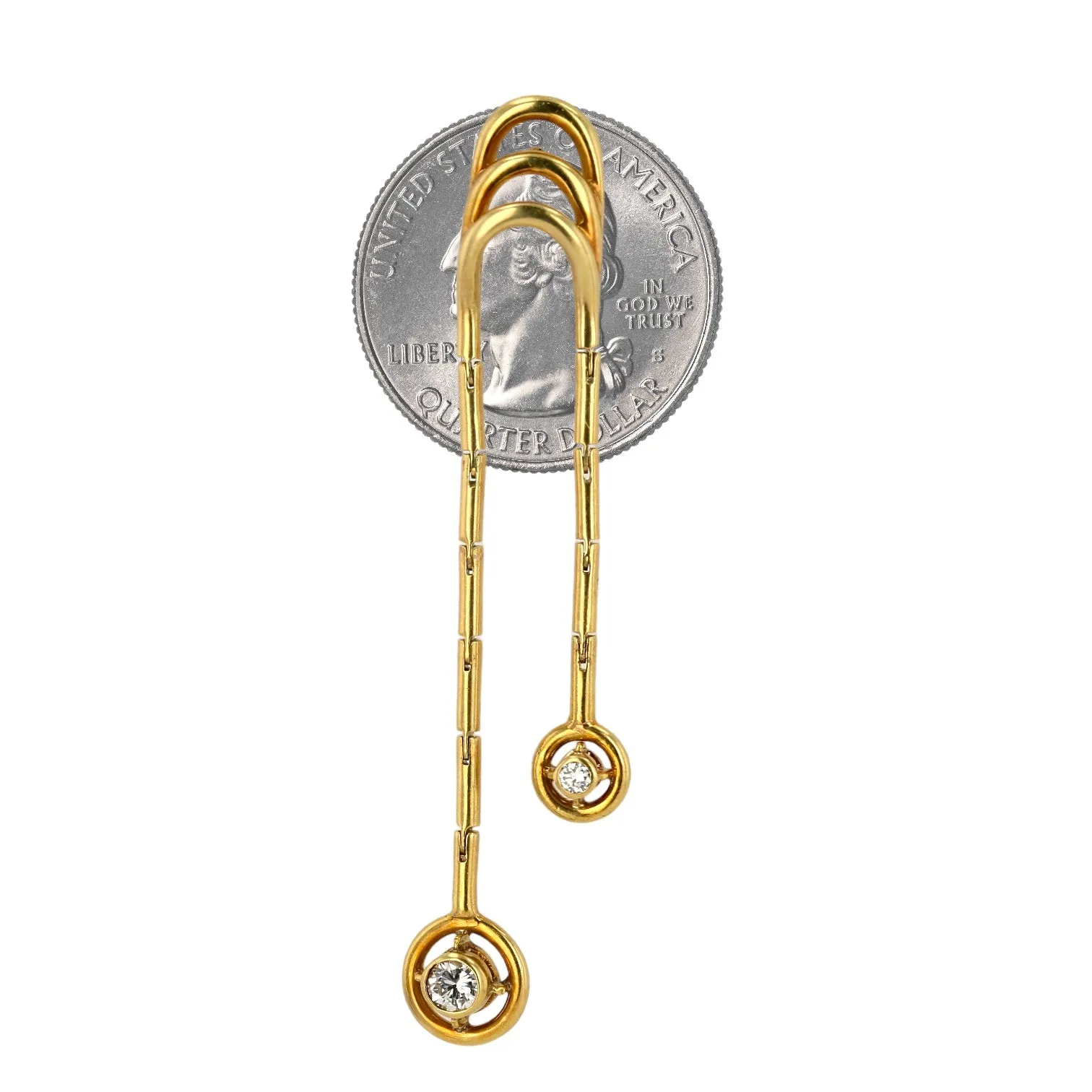 18K yellow gold two drop articulate diamonds dangling exotic earrings-4528