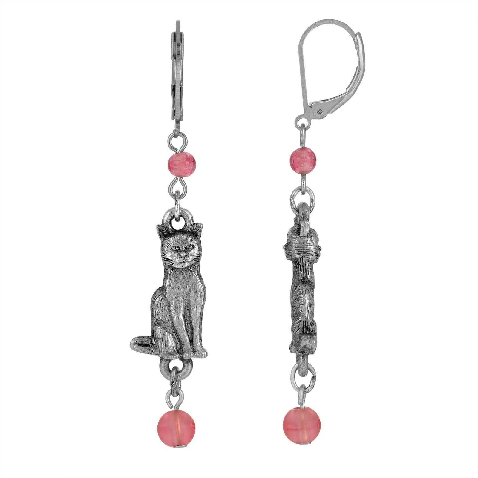 1928 Jewelry Round Smooth Bead Sitting Cat Drop Earrings