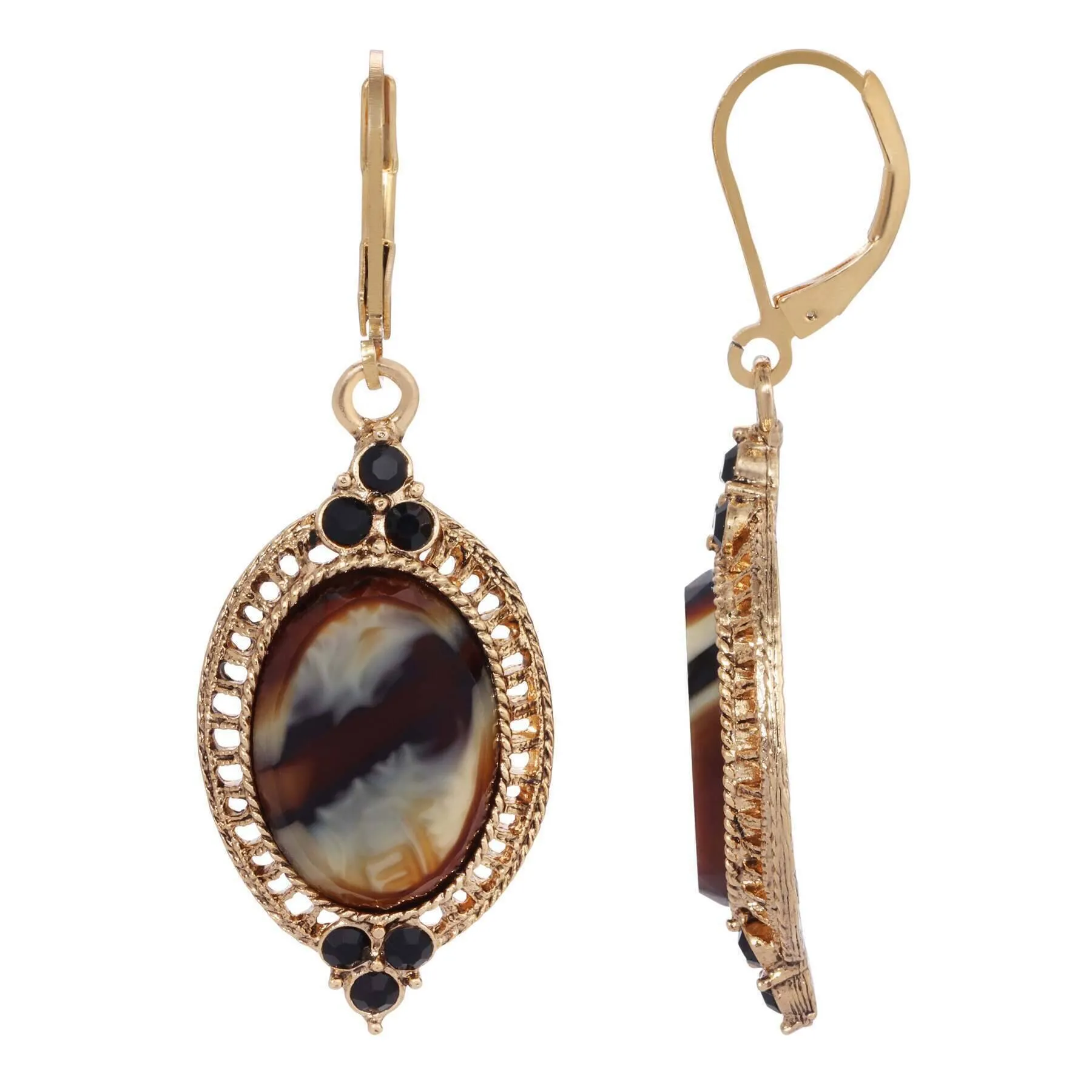 1928 Jewelry Tigers Eye Glass Stone Drop Earrings