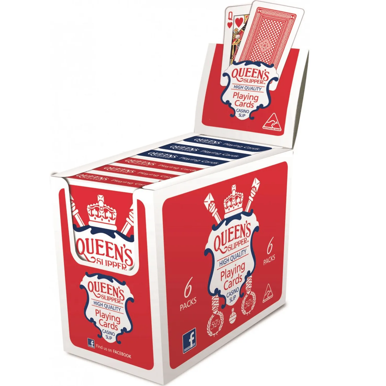 6 Decks Queen's Slipper 52's Playing Cards Blue/Red Bulk