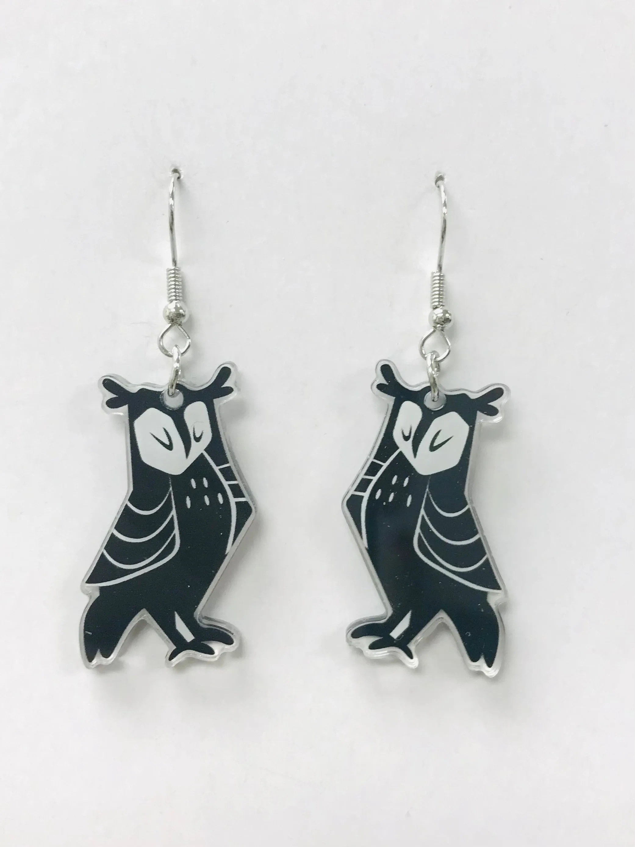 Acrylic Black Sleepy Owl Earrings