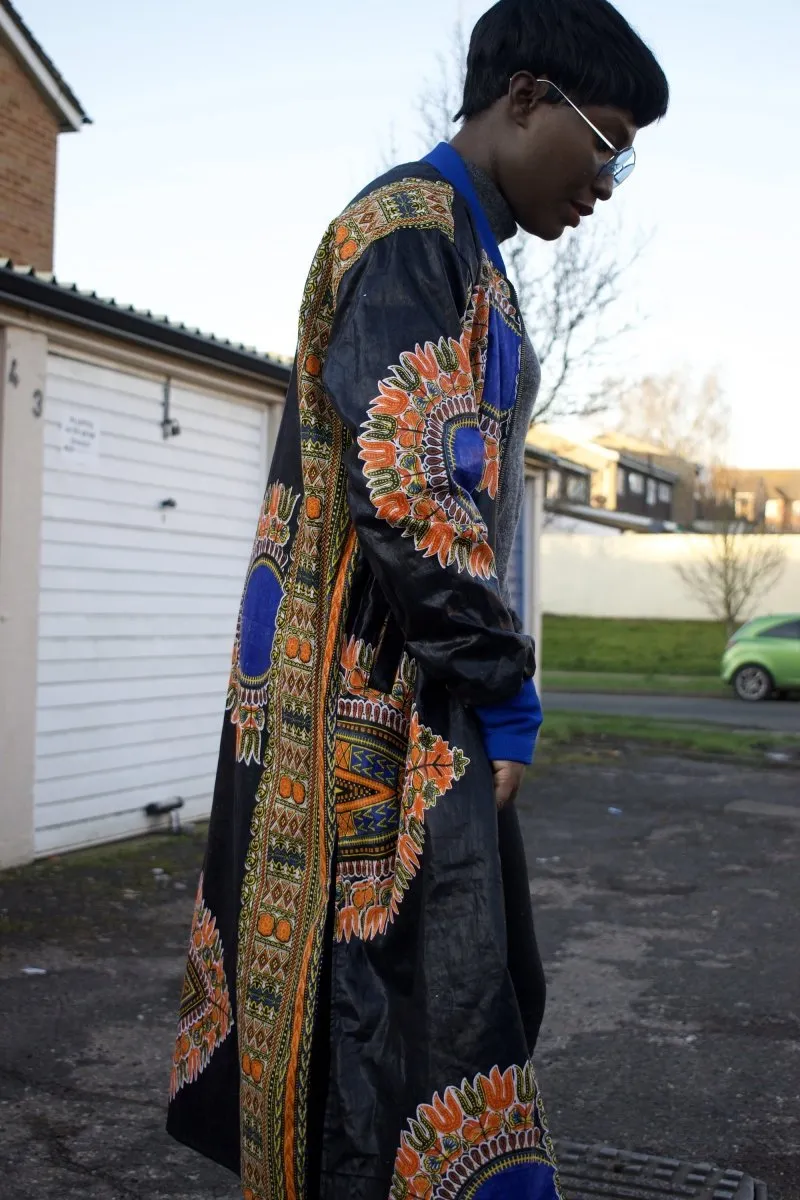 African Trench Coat in Black Dashiki Print