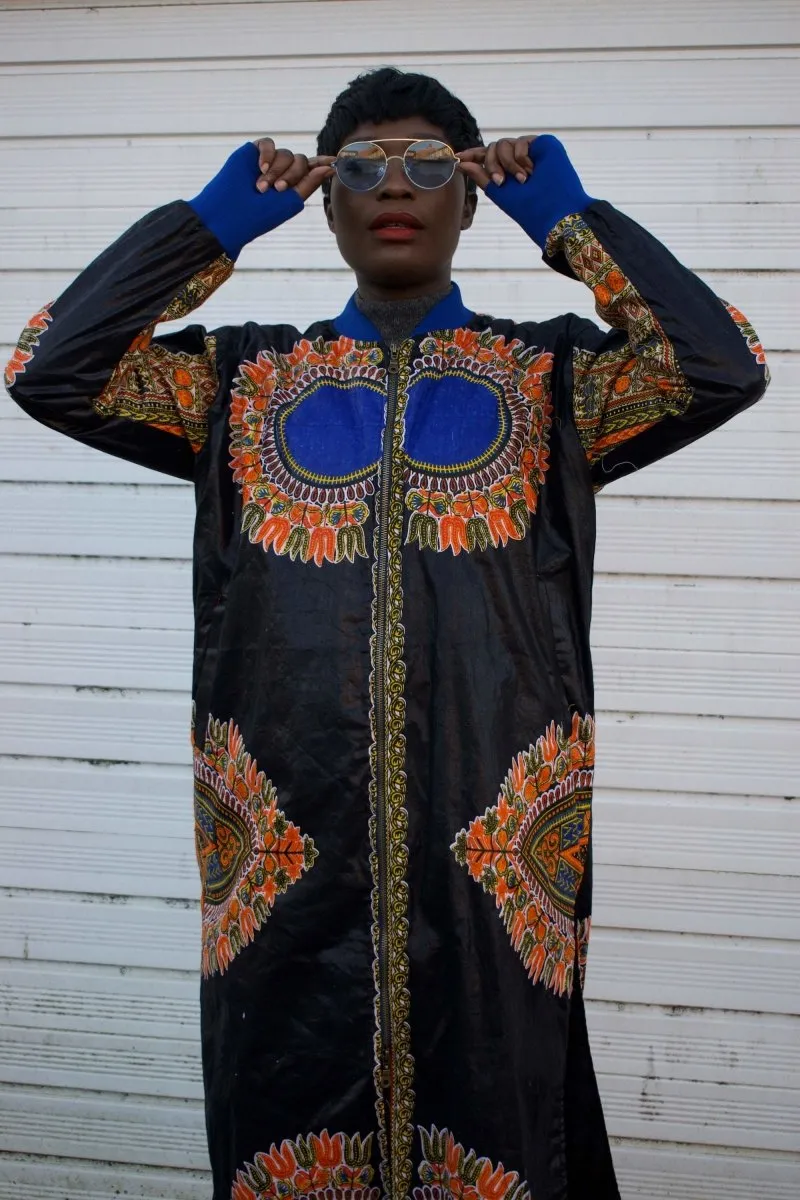 African Trench Coat in Black Dashiki Print