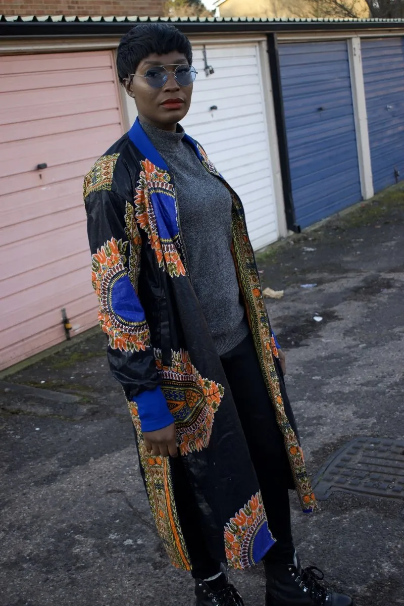 African Trench Coat in Black Dashiki Print