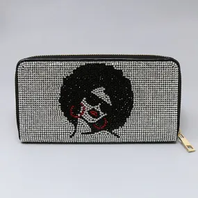 Afro Girl Rhinestone Zipper Wallet