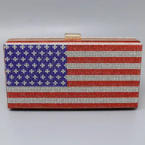 American Flag Rhinestone Pave Hard Case Clutch