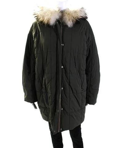 Army Yves Salomon Womens Fur Trim Hooded Longline Puffer Coat