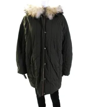 Army Yves Salomon Womens Fur Trim Hooded Longline Puffer Coat