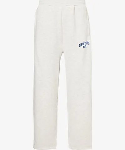 Awake NY Mens Heather Grey Script logo-print wide-leg cotton-jersey jogging bottoms