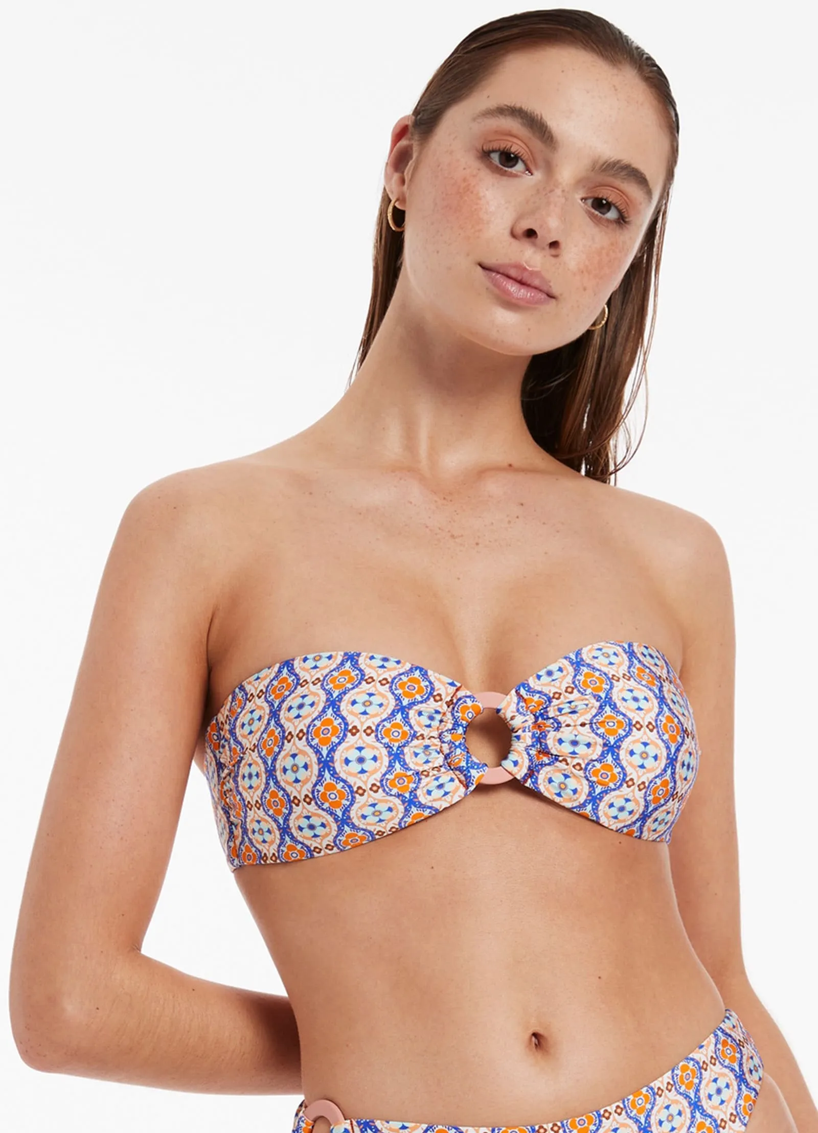 Azura Geo Trim Bandeau Bikini Top - Retro Orange