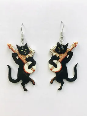 Banjo Cat Acrylic Earrings | Cat Earrings