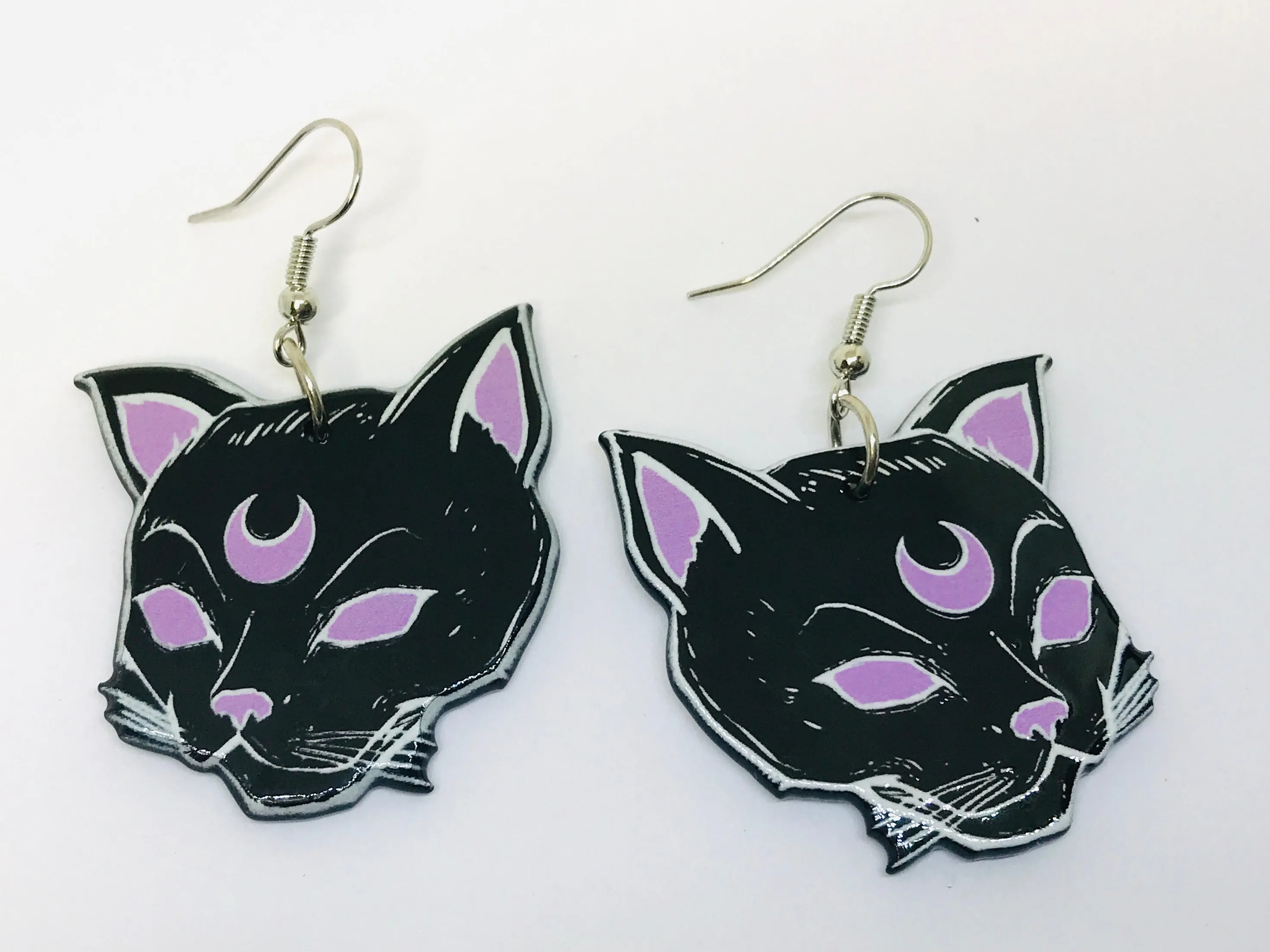 Black Evil Cat Horror Acrylic Earrings