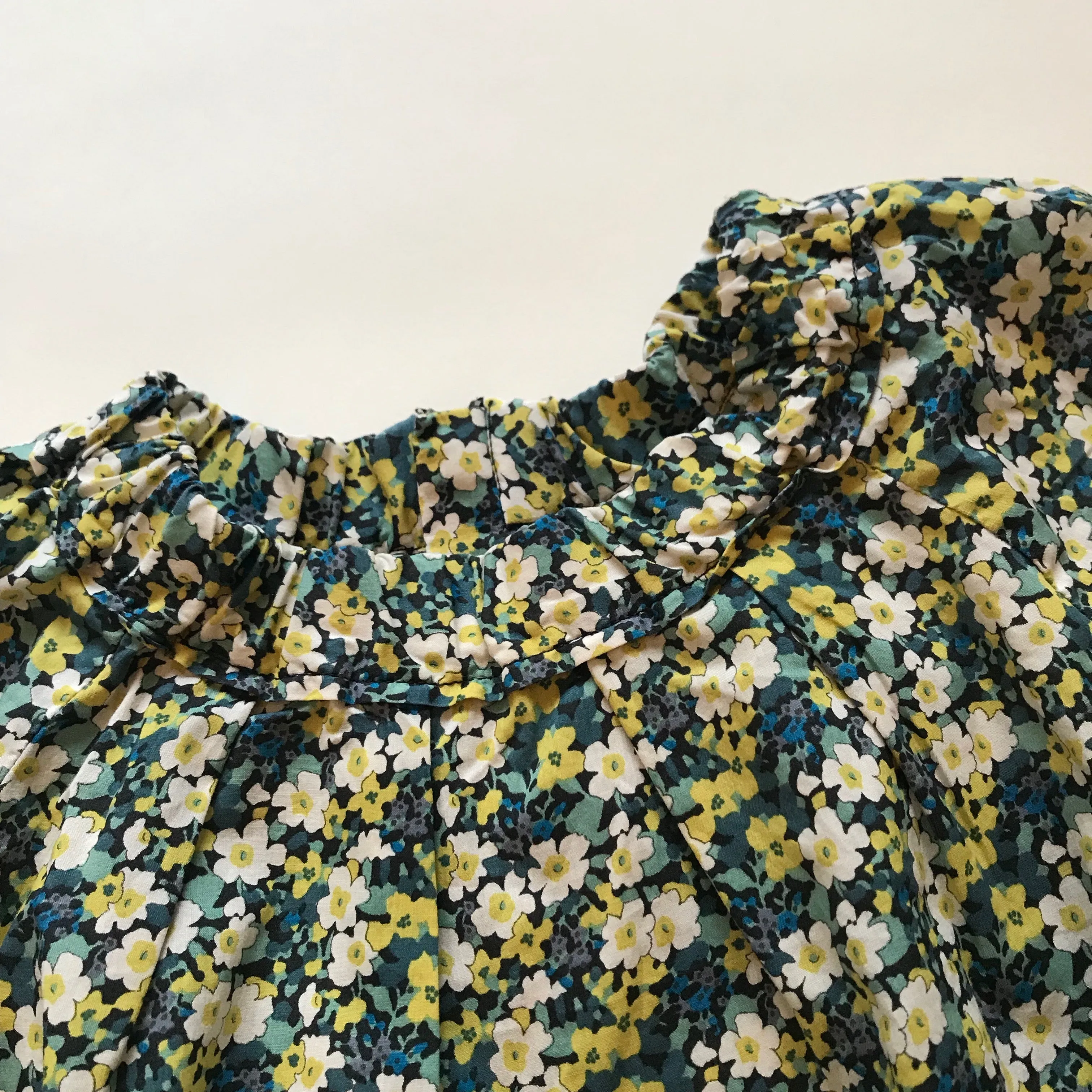 Bonpoint Green And Blue Liberty Print Blouse With Ruched Neckline