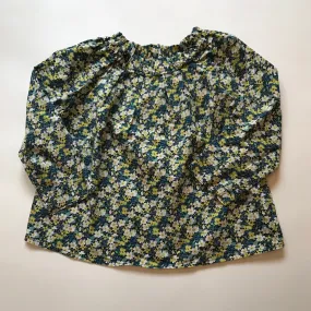 Bonpoint Green And Blue Liberty Print Blouse With Ruched Neckline