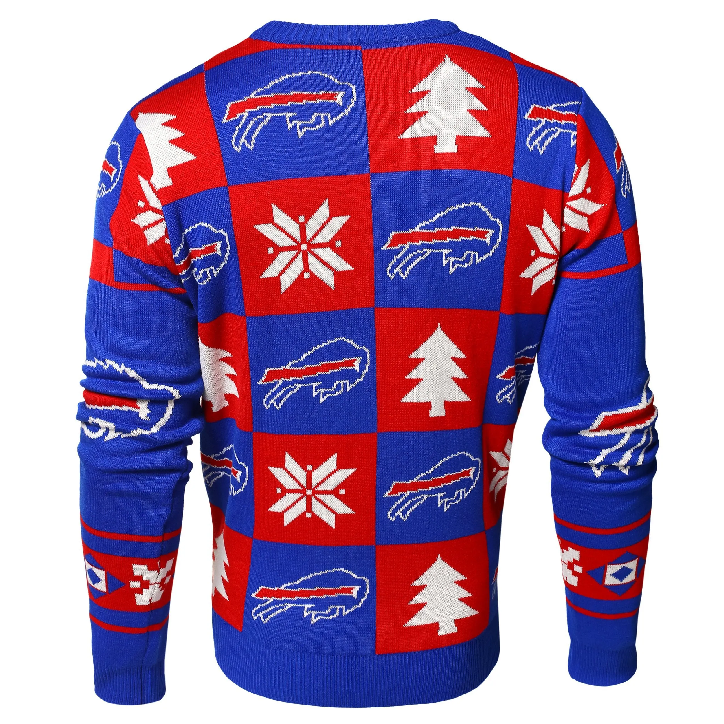 Buffalo Bills NFL Forever Collectibles Red & Blue Knit Patches Ugly Sweater