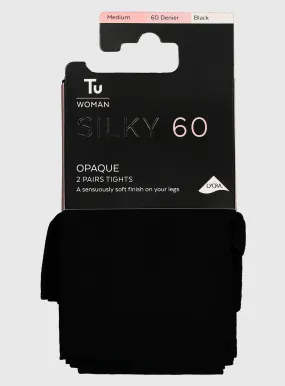 Buy Black 60 Denier Silky Opaque Tights 2 Pack M | Tights | Tu