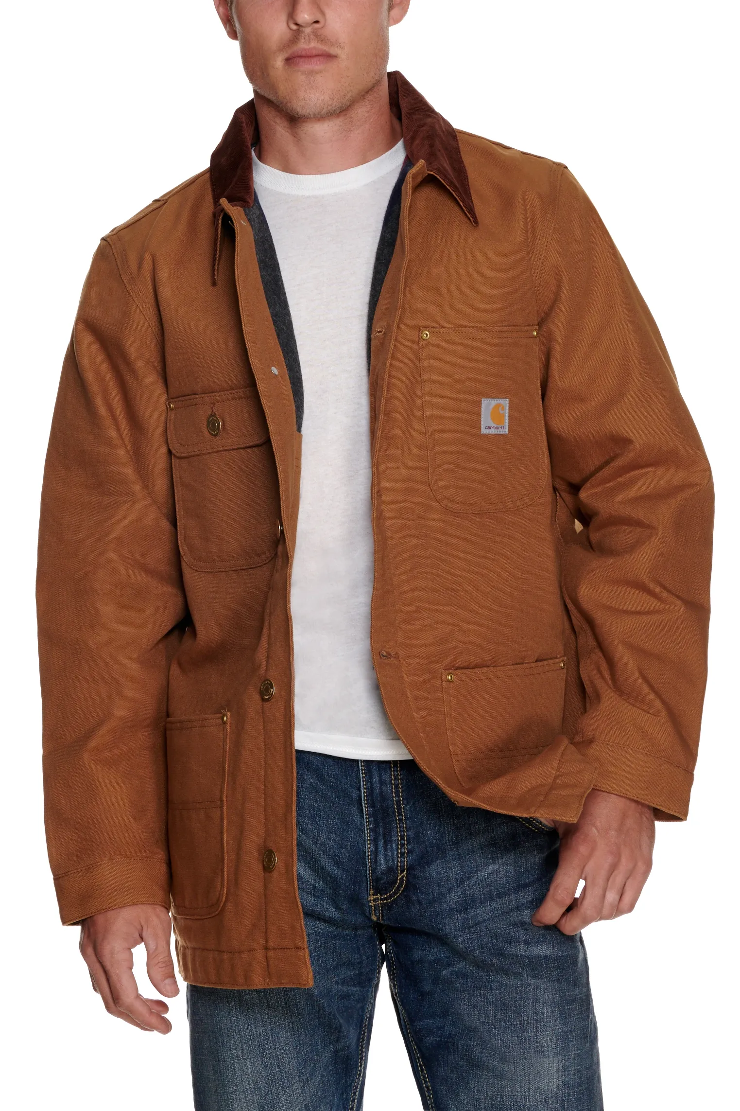 Carhartt Men's Brown Duck with Corduroy Collar Chore Coat