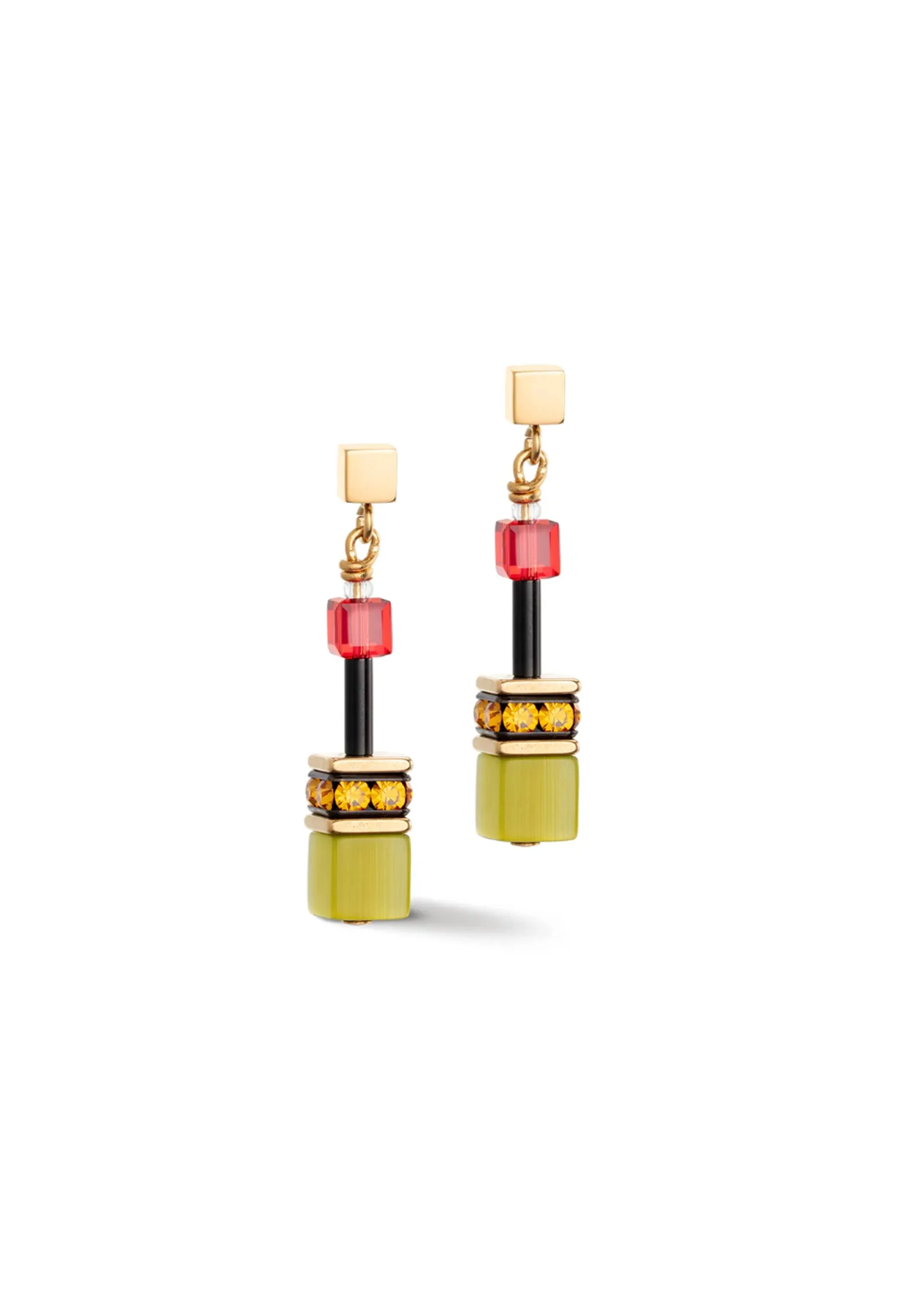 Coeur De Lion Geocube Multicolour Indian Summer Earrings Gold Plated