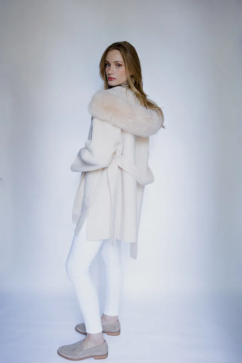 Constance Faux Fur Cashmere Coat  - Cream