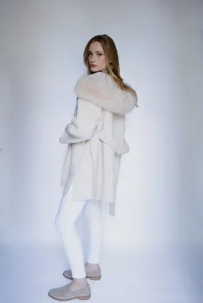 Constance Faux Fur Cashmere Coat  - Cream