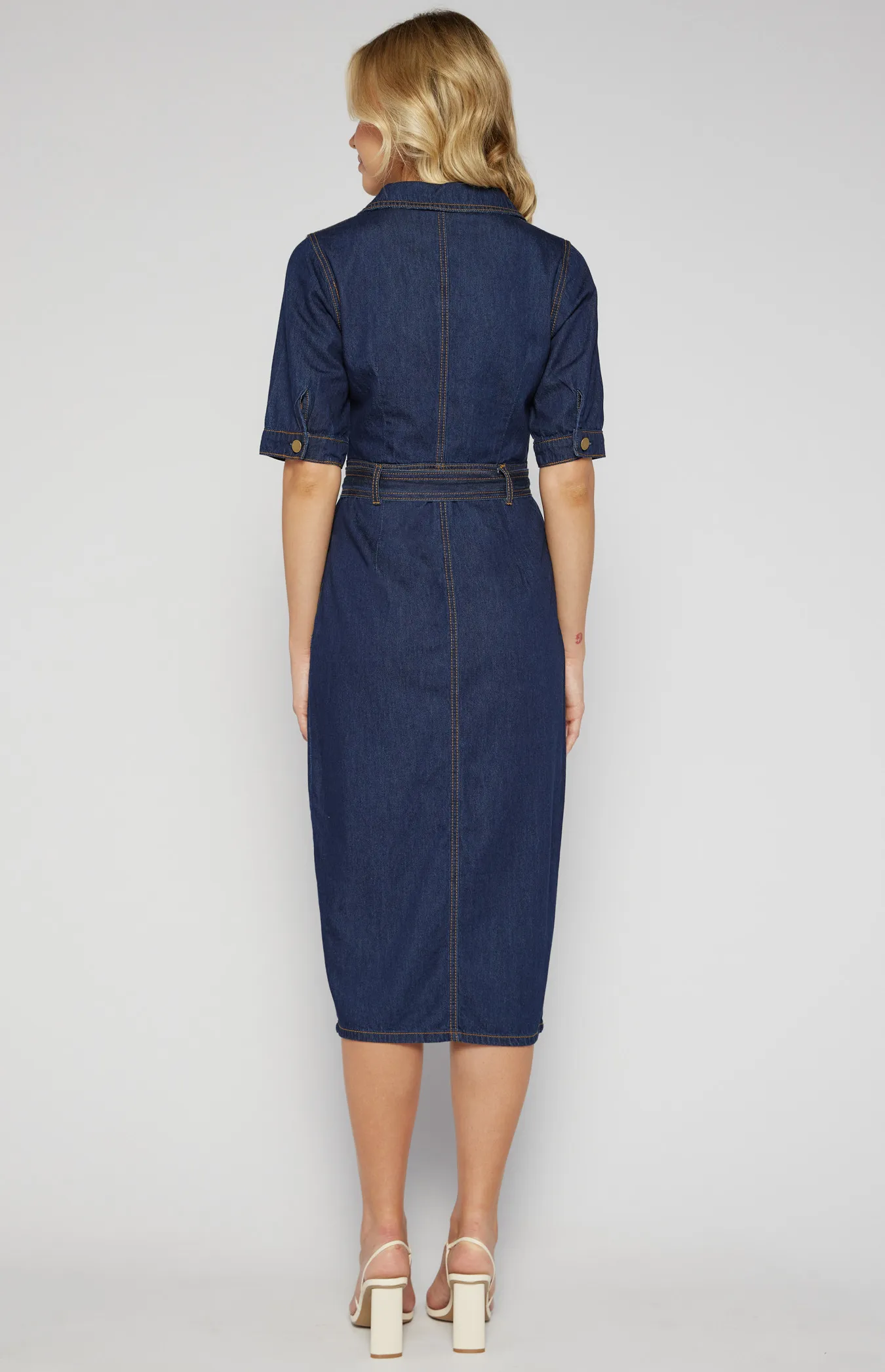 Contrast Stitching Button Up Denim Dress (SDM135) 