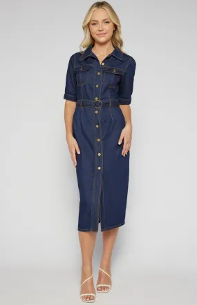 Contrast Stitching Button Up Denim Dress (SDM135) 