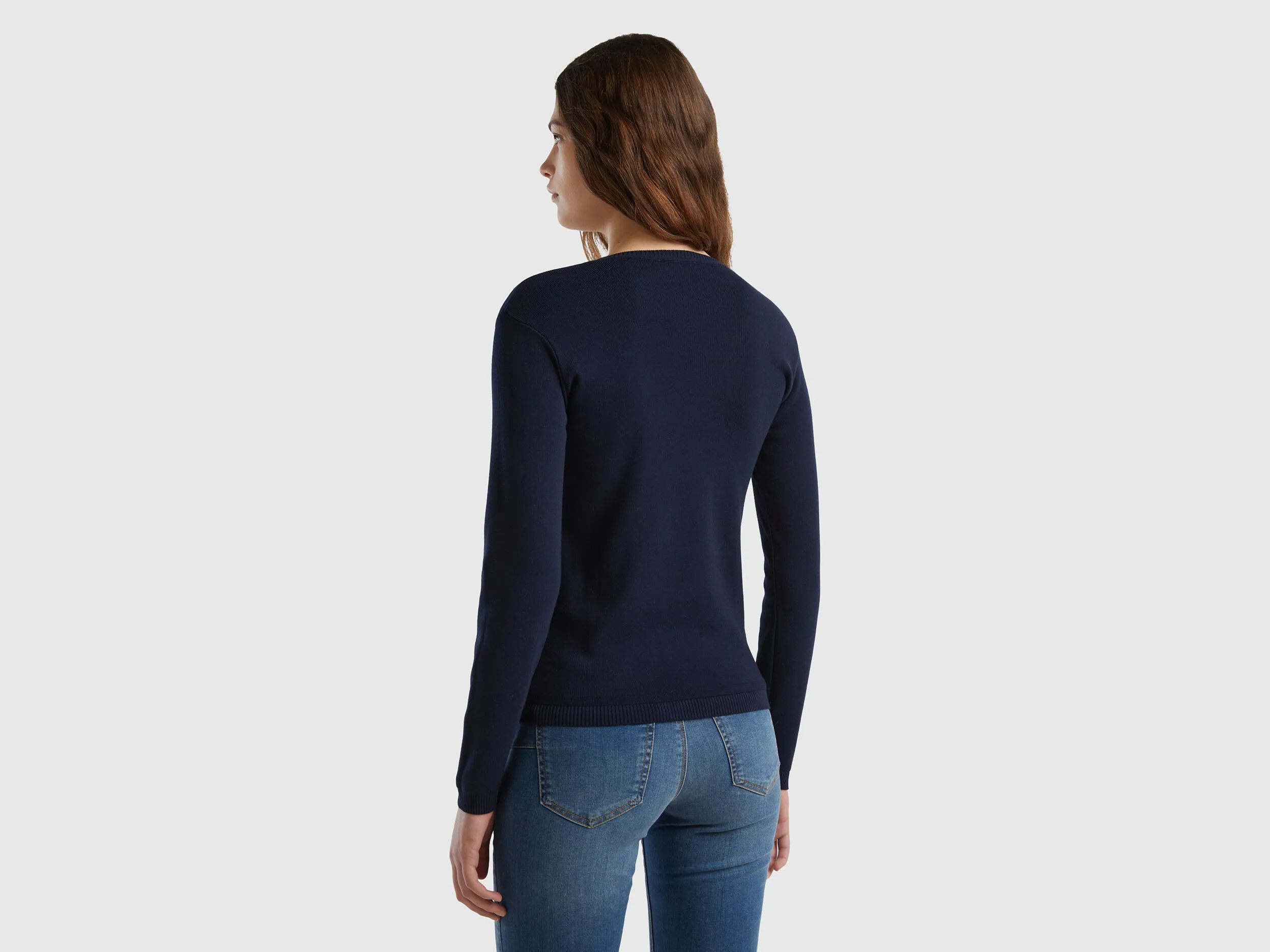 Crew neck sweater in pure cotton - Dark Blue | Benetton