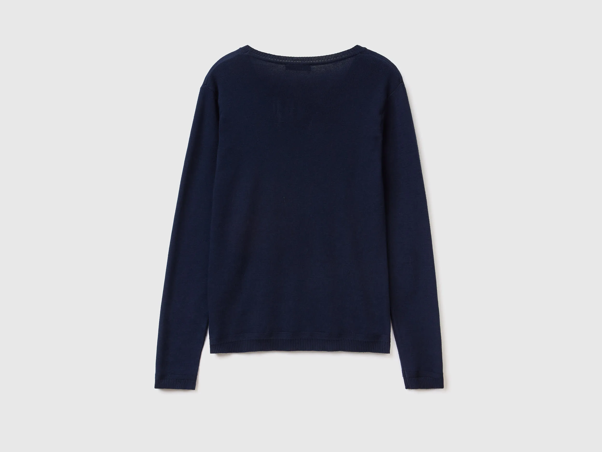 Crew neck sweater in pure cotton - Dark Blue | Benetton