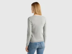 Crew neck sweater in pure cotton - Light Gray | Benetton