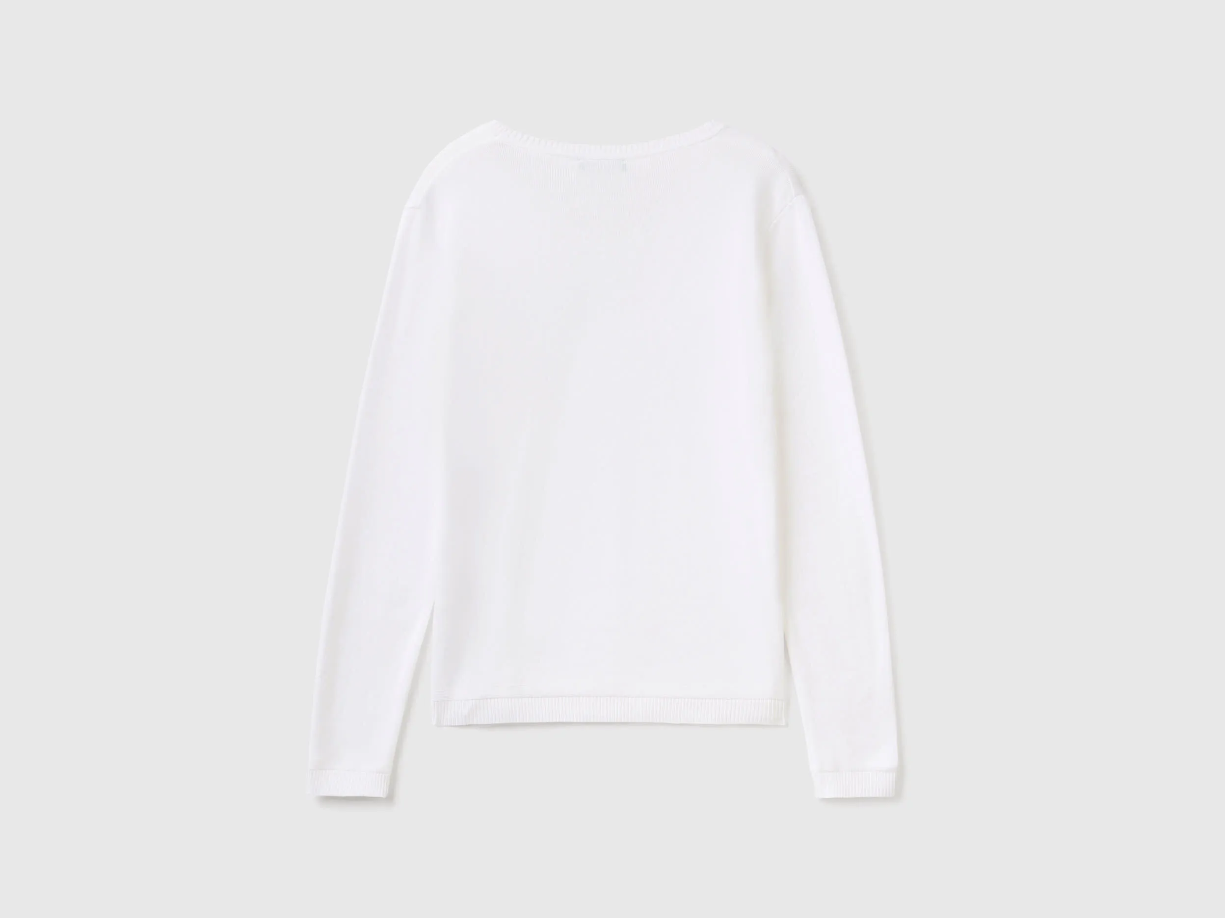 Crew neck sweater in pure cotton - White | Benetton