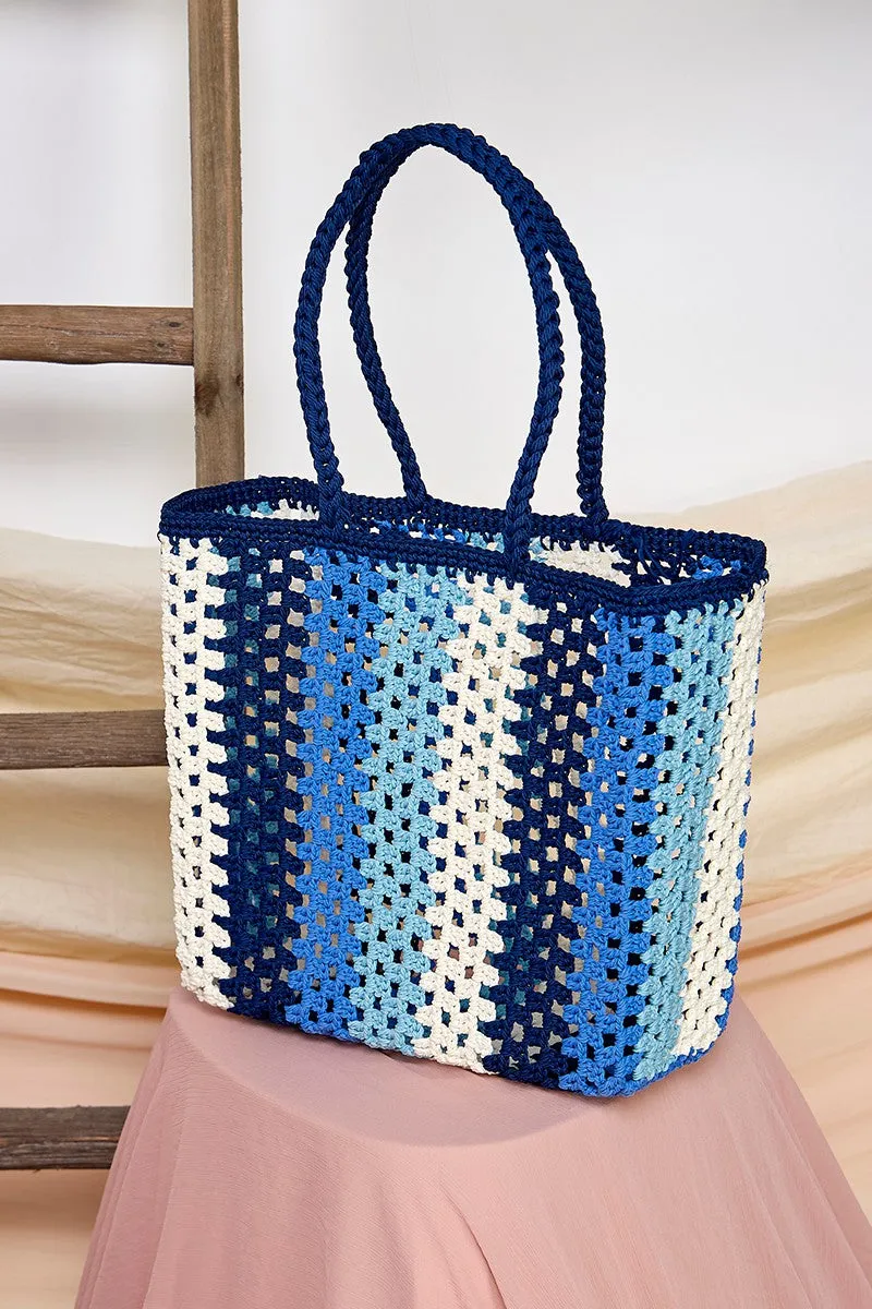 CROCHET STRIPES BASKET TOTE