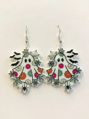 Cute Goth Ghost Bat Spider Web Earrings