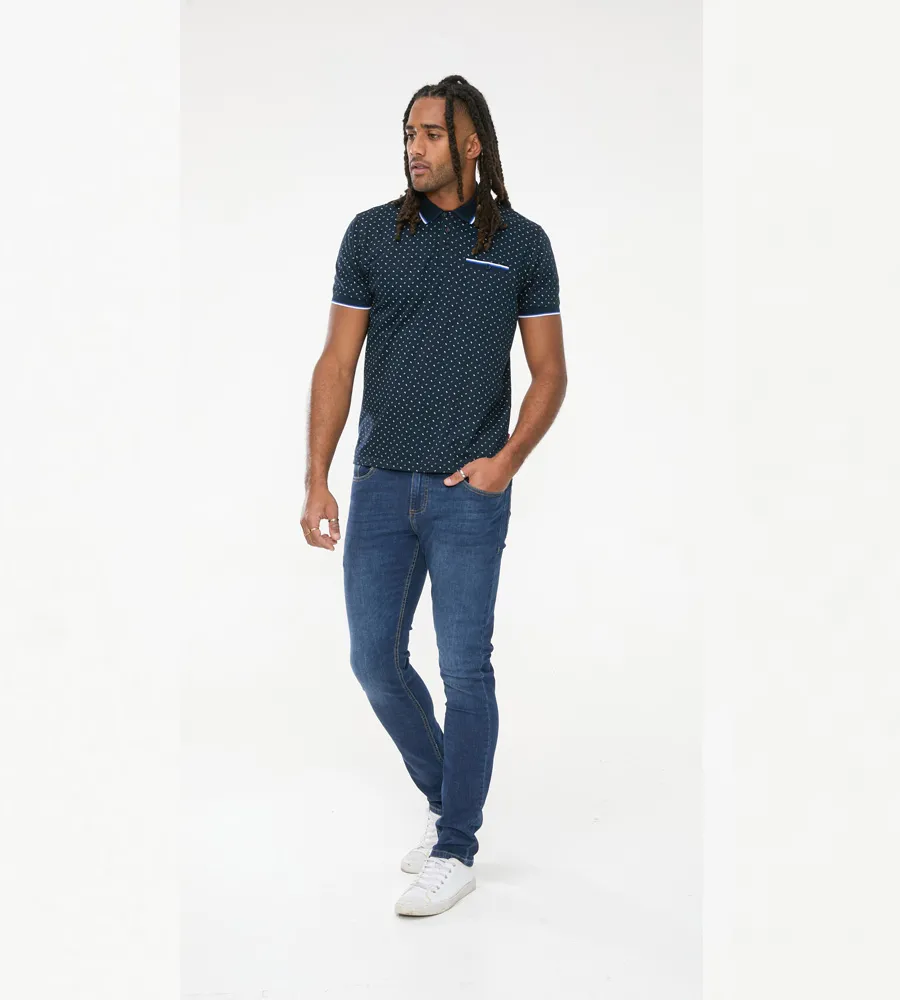 D555 Mens Jersey Polo With All Over Print and Jacquard Trims (OAKLEY)