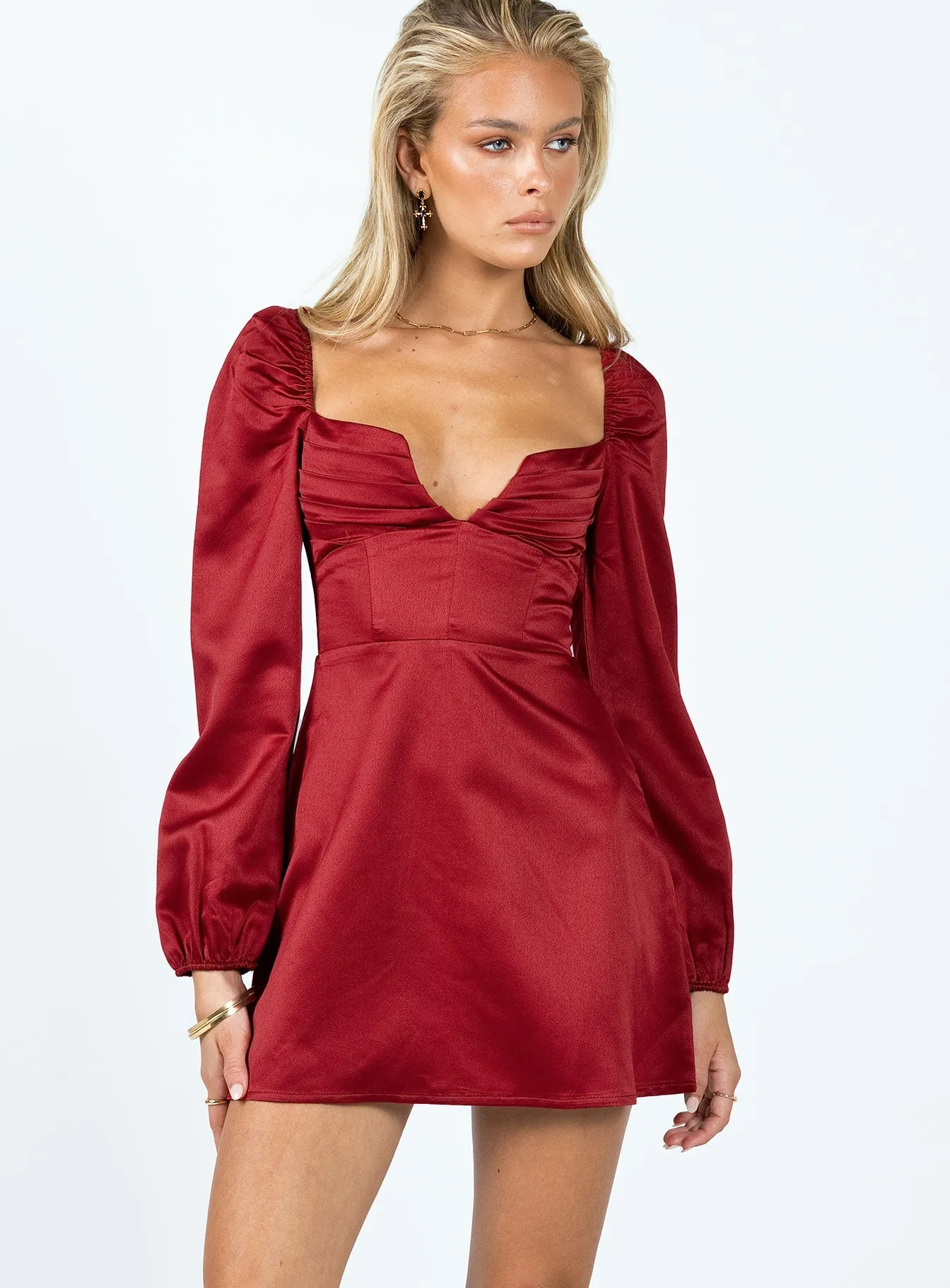 Della Long Sleeve Mini Dress Burgundy