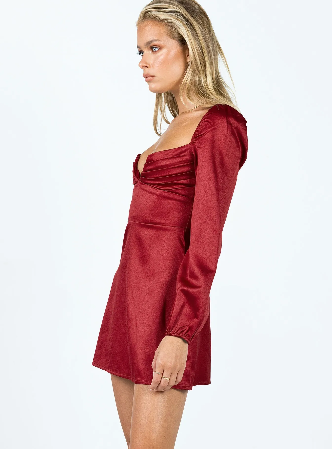 Della Long Sleeve Mini Dress Burgundy