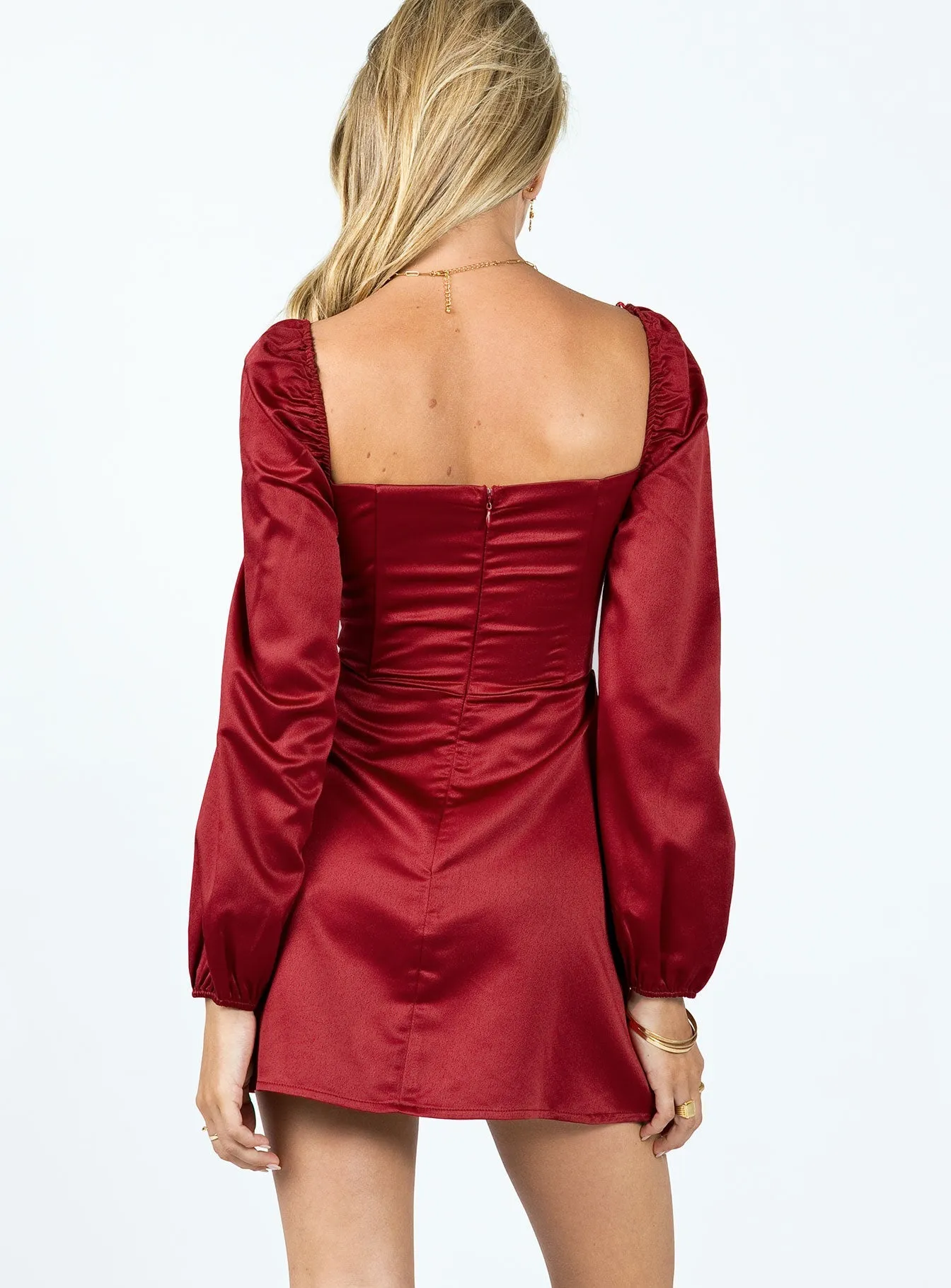 Della Long Sleeve Mini Dress Burgundy