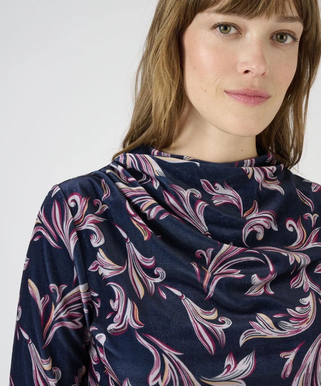 Drape Neck Print Jersey Top