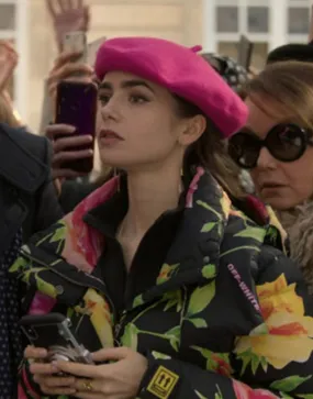 Emily In Paris Lily Collins Floral Puffer Jacket - ujackets