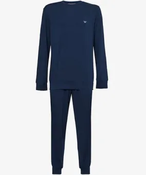 Emporio Armani Mens Marine Logo-embroidery long-sleeve stretch-jersey pyjama set