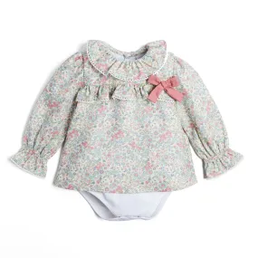 Floral Print Long Sleeve Blouse With Bodysuit in Pink (3mths-2yrs)