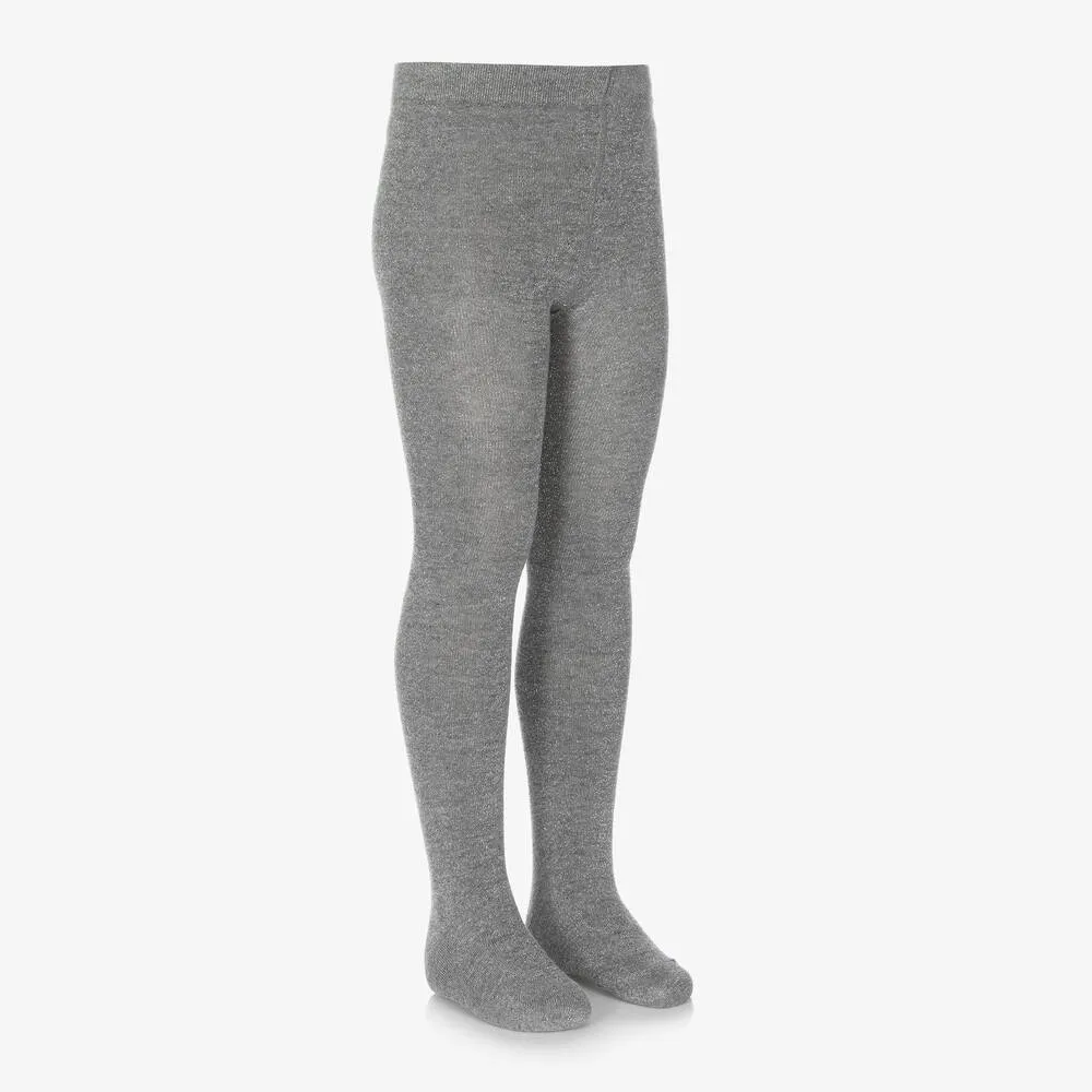 Girls Grey Glitter Knitted Tights