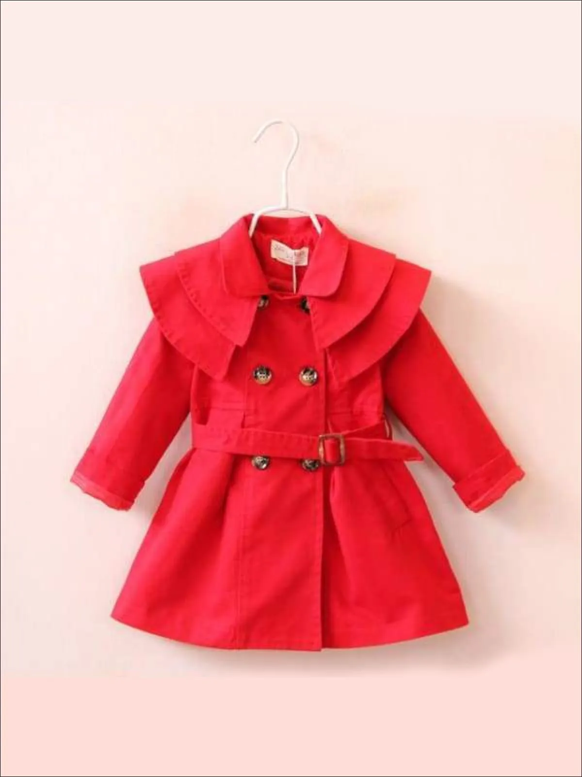 Girls Tiered Lapel Collar Trench Coat with Belt