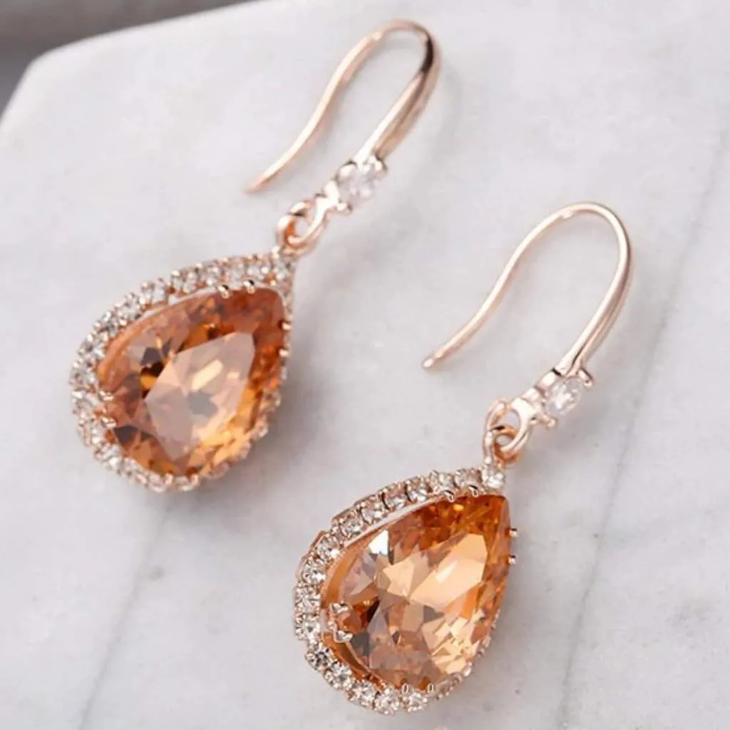 Gold Crystal Teardrop Earrings