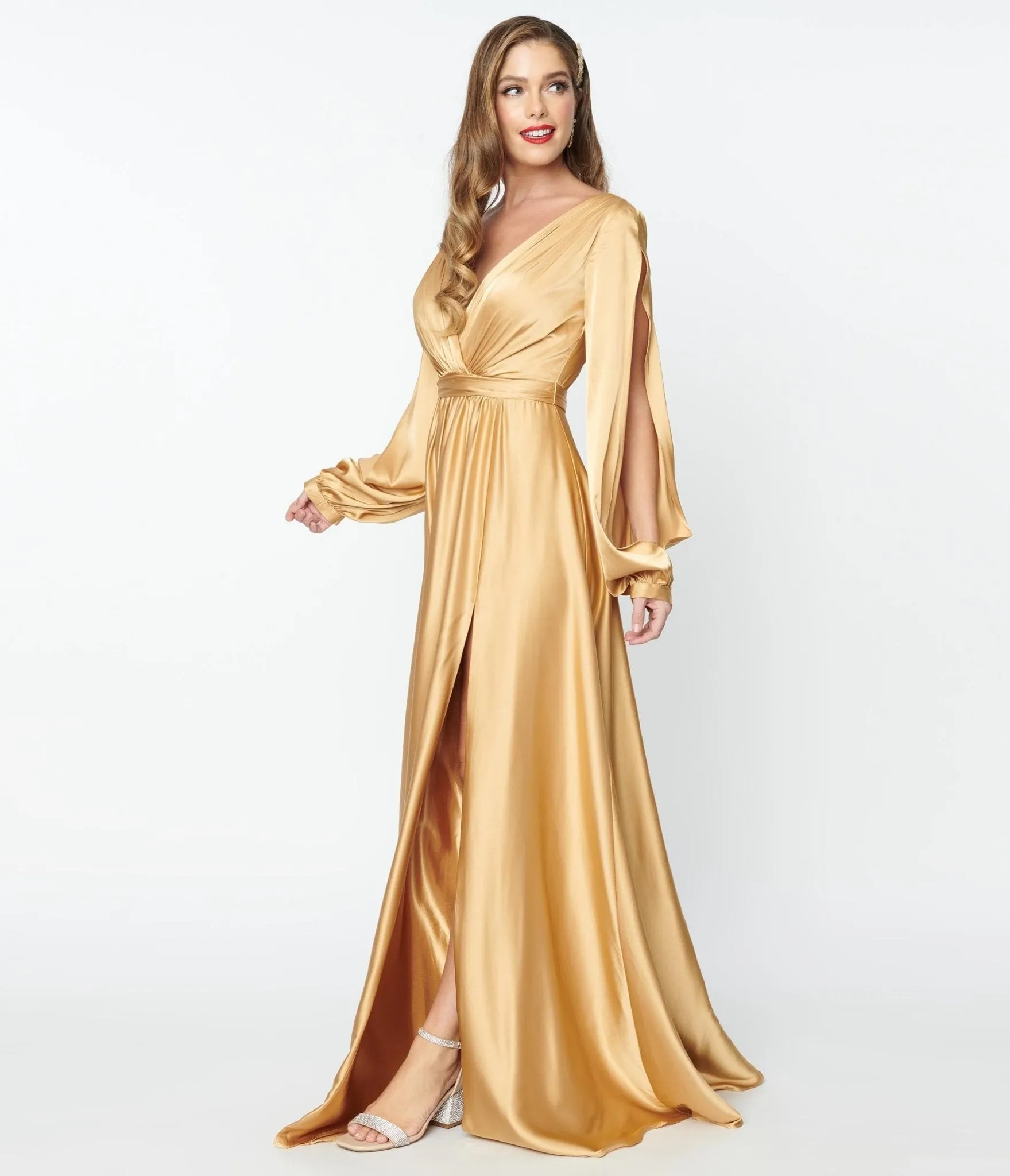 Gold Satin Long Sleeve Goddess Gown