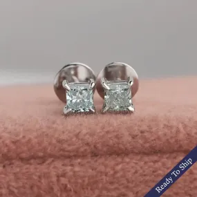 Green Princess Cut  Lab Grown Diamond Stud Earrings