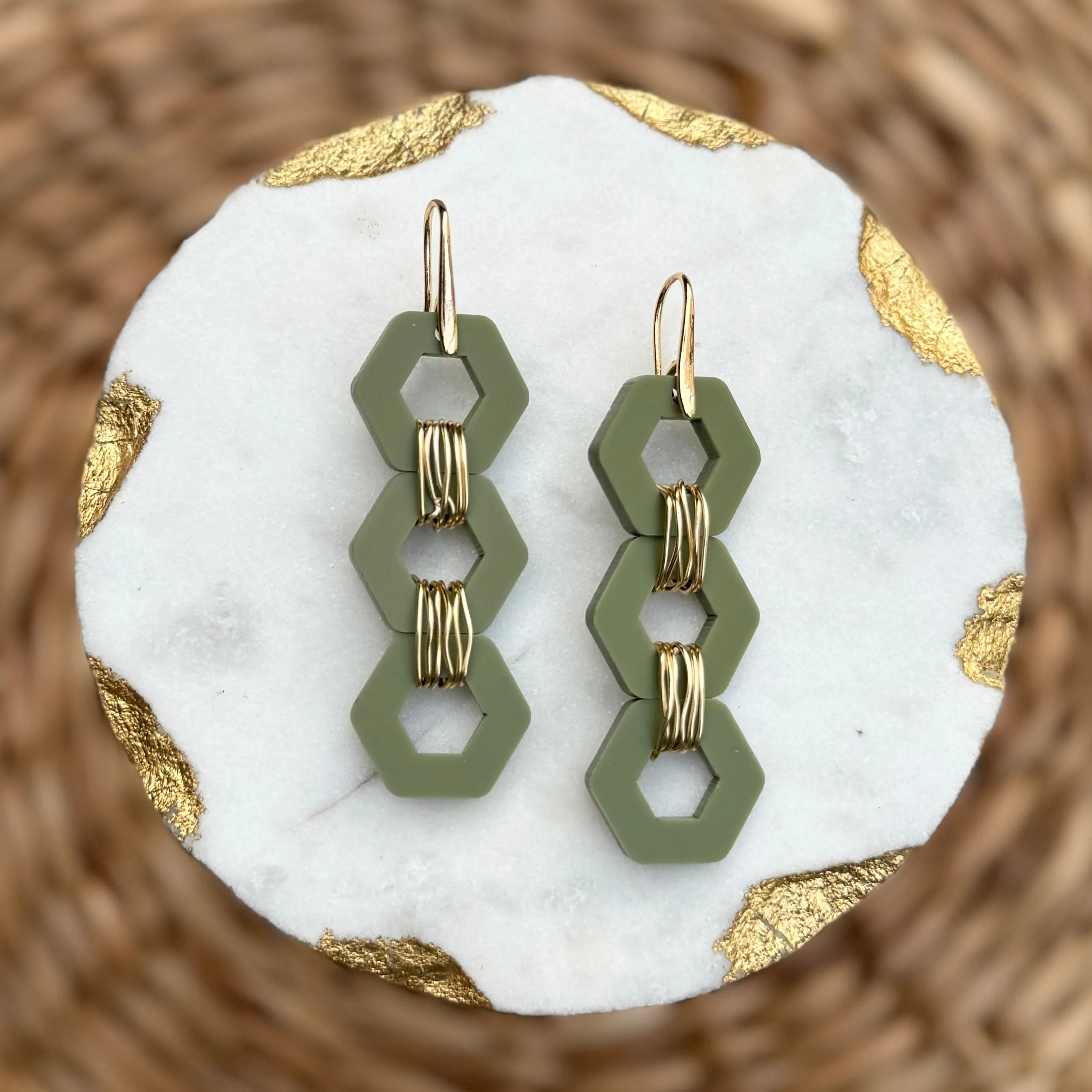 Hex Stacks - Olive - Acrylic Earrings