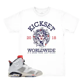 Jordan 6 Tinker Medusa Worldwide White Shirt